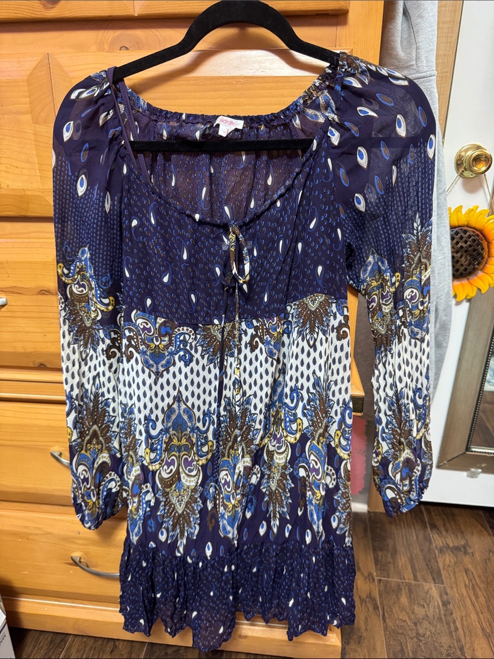Xhilaration Purple Paisley Tie-Neck Peasant Top